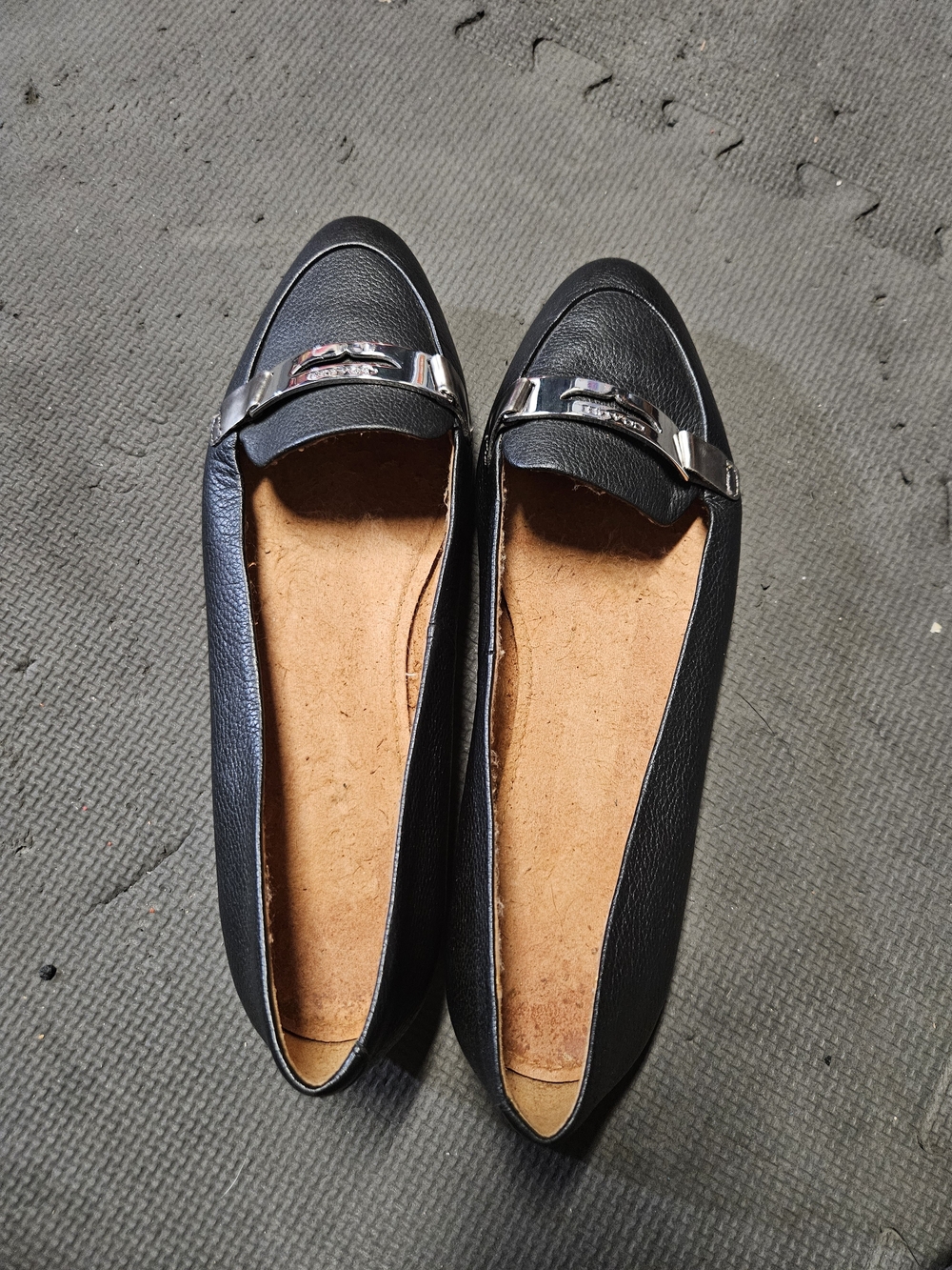 Coach Black Leather Flats with Silver Hardware